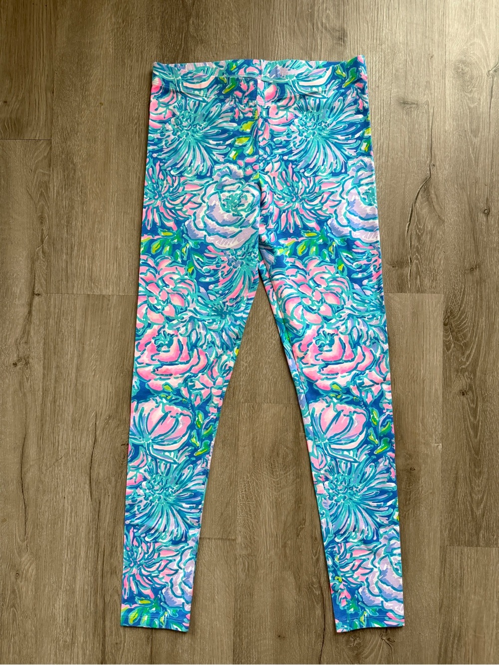 Lilly Pulitzer Teal, Pink & Aqua Floral Kids Leggings XL 12-14
